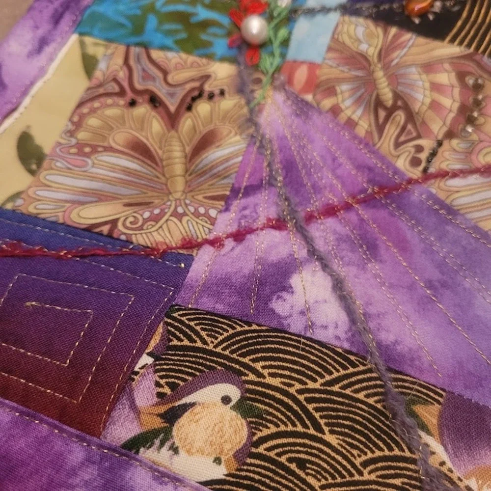 Vintage Signed Phyllis A Schrotke Handmade Crazy Quilt Patchwork Wall Art Decor